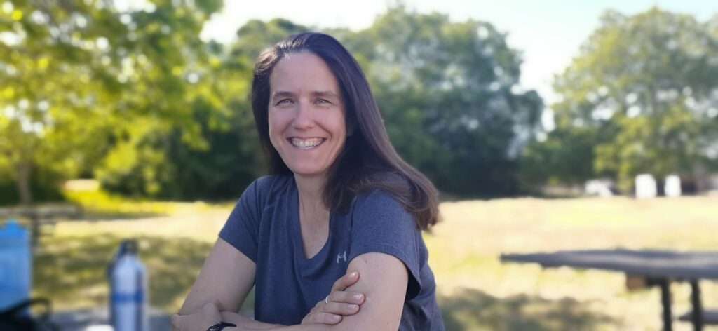 Stacie at outdoor table